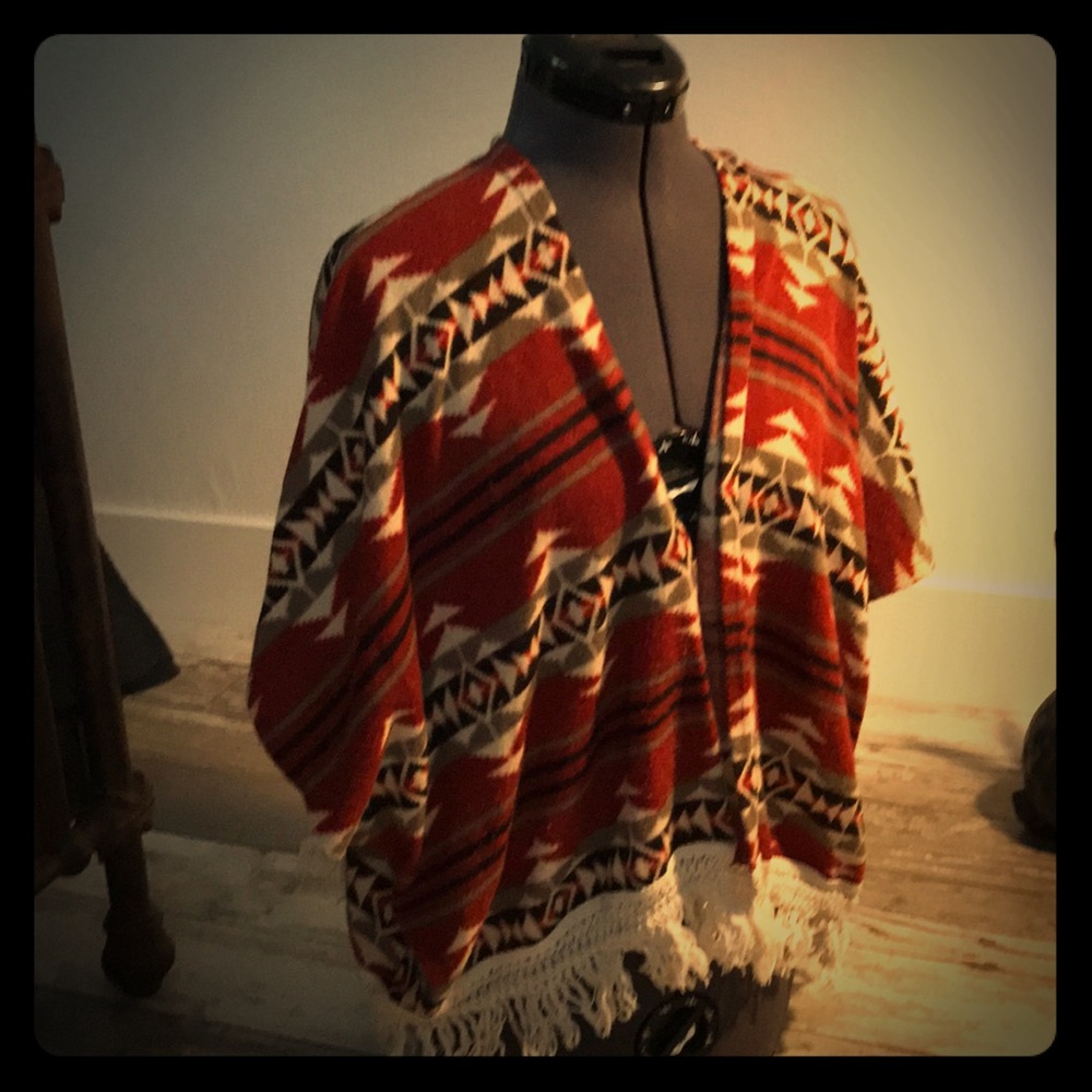 Southwest print open front knit sweater